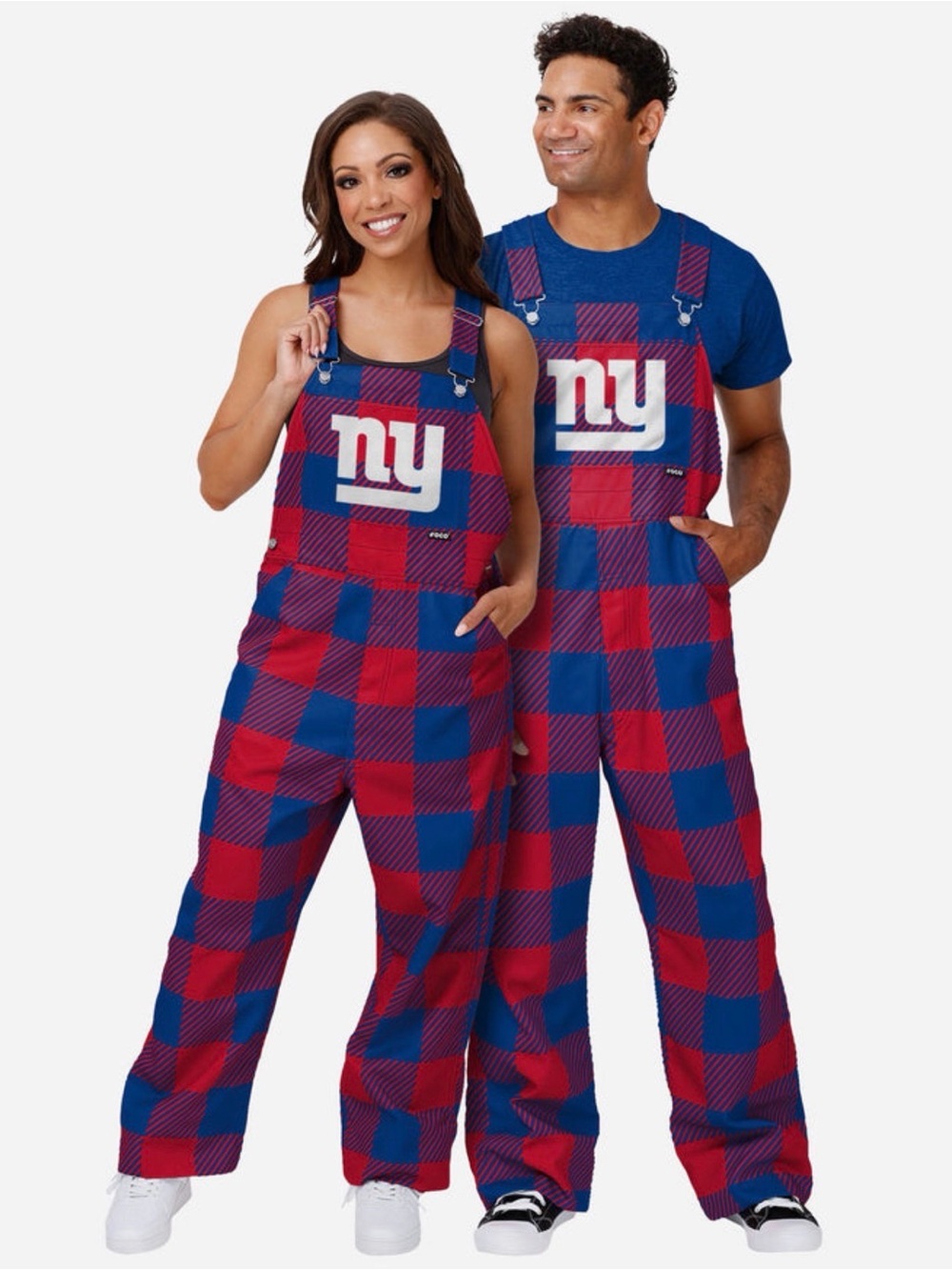NWT FOCO New York Giants Plaid Bib Overalls Women’s M NFL Red Blue